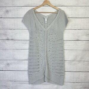 Soft Surroundings Grey Crochet Tunic 100% Cotton Knit Top Sz Large Resort Beach‎